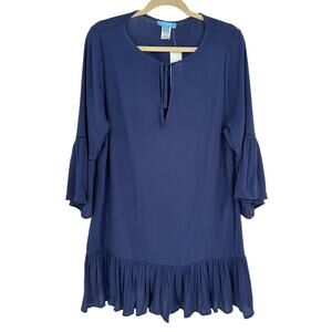 Draper James NWT Blue Swim Cover Up XS Bell Sleeve Tiered Ruffle Resort Summer